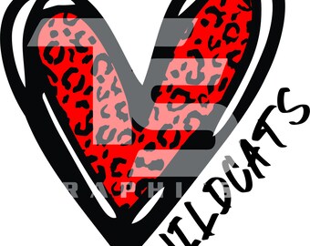 Wildcats 80 Animal Print Heart SVG  PNG Sublimation Graphic Pick your Team Colors