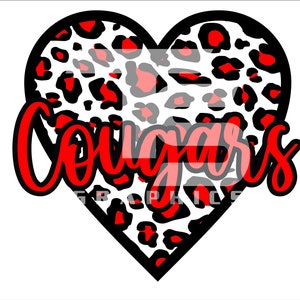 Cougars 77 Animal Print Heart SVG PNG Sublimation Graphic Pick your Team Colors