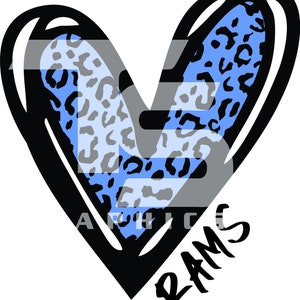 Rams 80 Animal Print Heart SVG  PNG Sublimation Graphic Pick your Team Colors