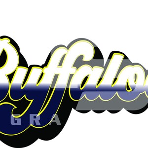 May include: A stylized logo with the word "Buffaloes" in a white, yellow, and blue color scheme. The letters are outlined in yellow and have a 3D effect.