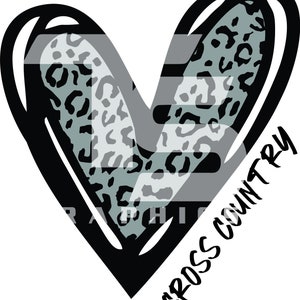 Cross Country 80 Animal Print Heart SVG  PNG Sublimation Graphic Pick your Team Colors