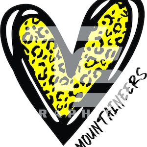 Mountaineers 80 Animal Print Heart SVG PNG Sublimation Graphic Pick your Team Colors