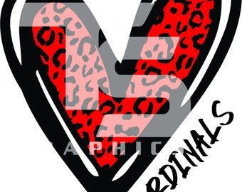 Cardinals 80 Animal Print Heart SVG  PNG Sublimation Graphic Pick your Team Colors