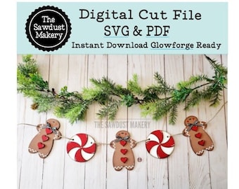 Gingerbread Banner SVG | Laser Cut File | Glowforge | Christmas SVG | Gingerbread Cookie | Banner | Peppermints | Christmas SVG