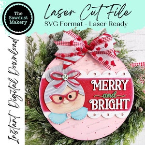 Arquivo SVG para porta de 10,5" "Mrs. Claus Merry and Bright" | Arquivo cortado a laser | Arquivo SVG de Natal | Arquivo SVG para porta de 10,5" | Arquivo SVG de Papai Noel