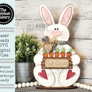 Carotte Patch Bunny étagère sitter SVG | Fichier découpé au laser | Forgelumineuse | Pâques SVG | Fichier découpé au laser lapin | Lapin svg | Décoration de cheminée de Pâques