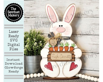 Carrot Patch Bunny Shelf Sitter SVG | Laser Cut File | Glowforge | Easter SVG | Bunny laser cut file | Bunny svg | Easter Mantle Decor