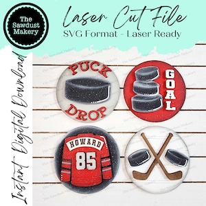 Lot de rondes saisonnières de hockey | Couvercle de pot de bonbons/Mason | Couvercle de bocal à biscuits | Cadre interchangeable SVG | Fichier découpé au laser | Cadre interchangeable