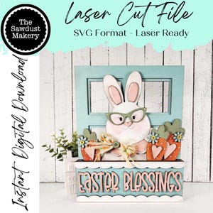 Dodatek do wymiennej skrzynki okiennej | Wkładka do skrzynki okiennej Easter Blessings Bunny SVG | Plik wycinany laserowo | Półka na skrzynkę okienną