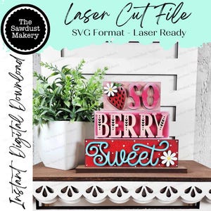So Berry Sweet Strawberry Stacker | Zomer miniblok-SVG | SVG-bestand | Lasergesneden bestand | Zomer-svg | Gelaagd dienblad met aardbeien zomer