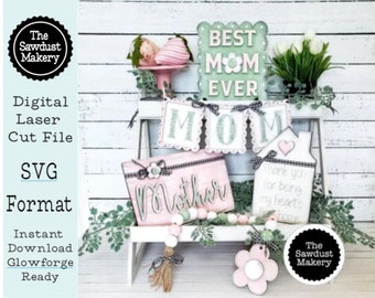 Mother's Day SVG File | Mom Tiered Tray set | Laser cut file  | Glowforge | SVG | JPG | Pdf