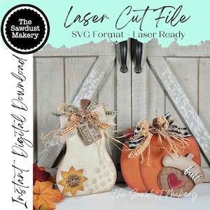 Fall Pumpkin & Gourd Shelf Sitters SVG | Laser Cut File (Digital Download)