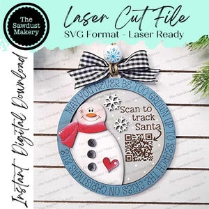 Boneco de neve Santa Tracker Enfeite de Natal Arquivo SVG | Arquivo de corte a laser | Ornamento de Natal do boneco de neve de <br> Crie Seu Próprio Produto! Ornamento SVG | Boneco de neve Laser Svg