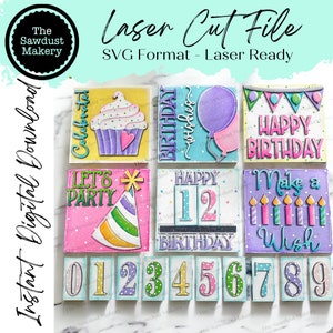 Arquivo de corte a laser de feliz aniversário | Pacote de placas de inclinação intercambiáveis de fazenda SVG | Glowforge | Placas de fazenda