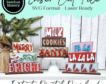 Christmas Holiday Word Stackers | Christmas Mini Block SVG |  Laser Cut File | Glowforge | Christmas Tiered Tray SVG Add-on laser cut svg
