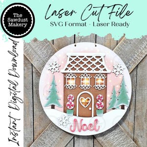 Gingerbread House Noel Light up Round Door Hanger Sign File SVG ...