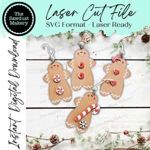 Construir um arquivo SVG de enfeite de Natal de pão de gengibre | Arquivo de corte a laser | Enfeite de Natal SVG | Ornamento de pão de gengibre SVG | Artesanato infantil