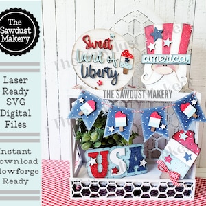 Sweet Land of Liberty Tiered Tray SVG File | Laser Cut File | Glowforge | USA | America | 4th of July | Uncle Sam SVG | Popsicle svg