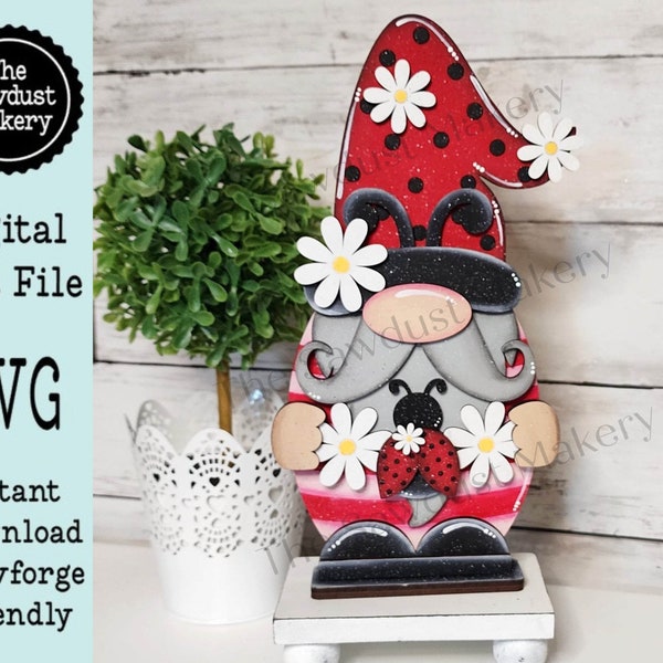 Large Ladybug Gnome SVG File  | Laser Cut File | Standing Ladybug Gnome SVG | Gnome | Gnome Shelf Sitter | Summer Gnome | Summer SVG