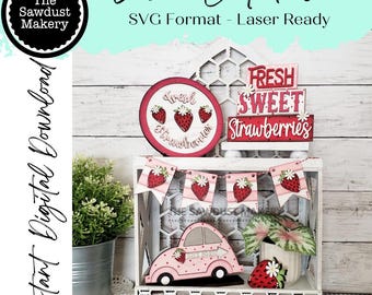 Strawberry Tiered Tray SVG File | Laser Cut File | Glowforge | Strawberry  | Fresh Picked Berries | Daisy svg | Summer svg