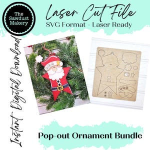Pacote Pop-out Santa Christmas Ornament SVG File | Arquivo de corte a laser | Pop-Out Christmas Ornament SVG | Papai Noel Laser Svg