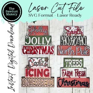 Impilatori di parole natalizie / Mini blocco di Natale SVG / File SVG / File tagliato al laser / Glowforge / Vassoio a più livelli di Natale SVG aggiuntivo tagliato al laser svg