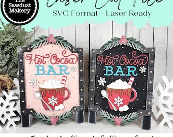 Hot Cocoa Bar Light Up Sign SVG File  | Laser Cut File | Christmas SVG File | Door Hanger SVG | Hot Cocoa Bar svg file