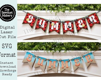 Summer Banner SVG | Laser Cut File | Glowforge | Watermelon SVG | Banner svg | Beach SVG | Summer Svg | Mantle Decor svg