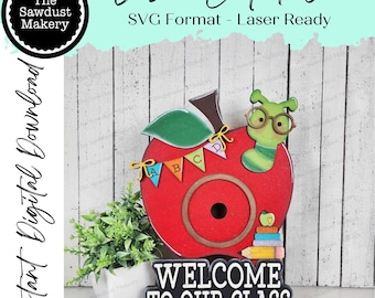 Interchangeable Welcome to our Classroom Apple Sign Frame SVG | Laser Cut File | 3" Round Insert Frame | Seasonal Interchangeable