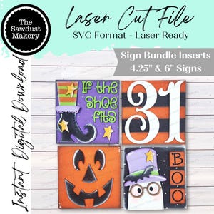 10月のハロウィンサインバンドル レーザーカットファイル | ファームハウス 交換可能 傾斜サインバンドル SVG | Glowforge | ファームハウスサイン | 魔女 SVG