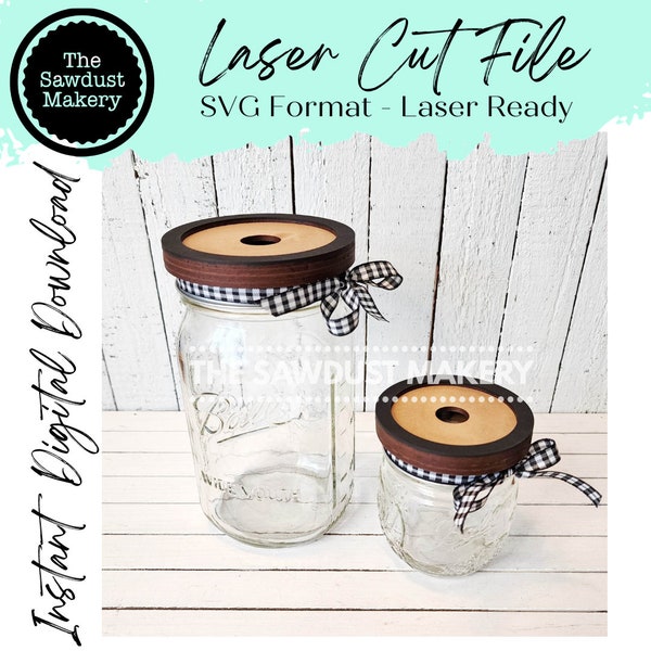 Mason Jar couvercle Interchangeable Frame SVG File | Fichier découpé au laser | Cadre interchangeable | Mason Jar couvercle SVG | Large bouche Mason Jar couvercle SVG