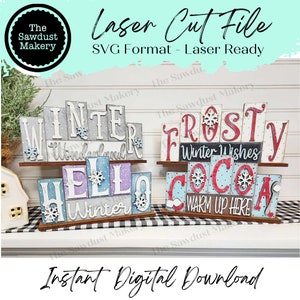 Add-on Mini Winter Word Block 5 & 6 Letter Sets | Mini Word Block laser Cut SVG File | Glowforge | Standing SVG File