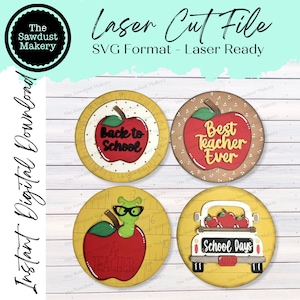 6&quot; Round Back to School Sign Set SVG  File | Laser Cut File | Interchangeable Frame | Apples | School | Best Teacher Ever | School SVG