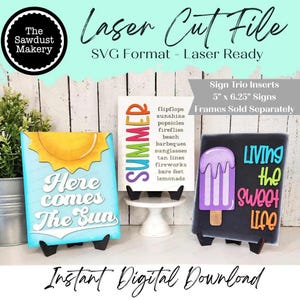 Sweet Summertime Popsicle Trio Sign Bundle Laser Cut File |  Interchangeable Frame | Summer Sign Inserts | 5" x 6.25" signs