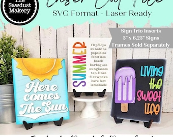 Sweet Summertime Popsicle Trio Sign Bundle Laser Cut File |  Interchangeable Frame | Summer Sign Inserts | 5" x 6.25" signs