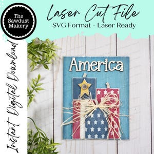 Cartello "Fuochi d'artificio americani" tagliato al laser / Cornice intercambiabile / Inserto per cartello del 4 luglio / Cartello 5" x 6,25"
