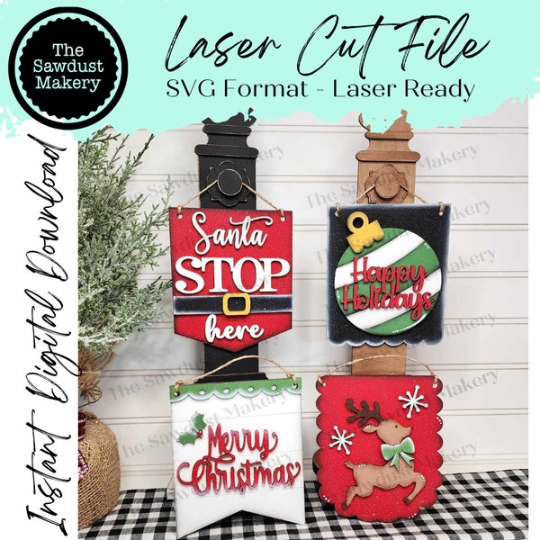 Christmas Mini Hanger Signs | Santa Signs SVG | Reindeer SVG | Door Hanger | SVG File | Laser Cut File | Glowforge | Mini Post Sign svgs