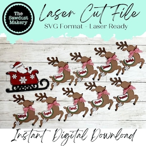 Bannière de Noël Père Noël renne SVG | Fichier découpé au laser | Forgelumineuse | Noël SVG | Décoration de cheminée | Bannière | SVG Noël
