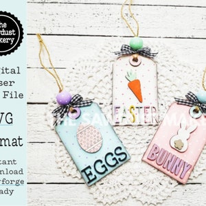 Farmhouse Easter Tags SVG Laser Cut File | Easter Basket Tag | Glowforge | Easter | Bunny | Easter SVG | Easter Laser File