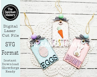 Farmhouse Easter Tags SVG Laser Cut File | Easter Basket Tag | Glowforge | Easter | Bunny | Easter SVG | Easter Laser File