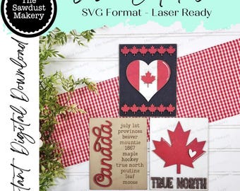 Canada Day Sign Trio Bundle Laser Cut File |  Interchangeable Frame | Canada Day Sign Inserts | 5" x 6.25" signs