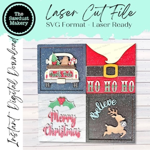 Arquivo SVG a laser para placa do Pólo Norte do Papai Noel de 6" x 6" | Arquivo cortado a laser | Moldura intercambiável | Escada inclinada | Arquivo a laser para placa de Feliz Natal