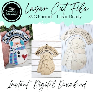 Bénis mon bonhomme de neige coeur ornement & accroche-porte fichier SVG | Fichier découpé au laser | Père Noël SVG | Couronne de Noël en pièce jointe Svg | SVG Noël
