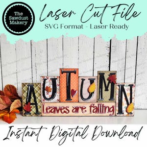 Bloco de palavras de outono SVG | Bloco de palavras SVG | Arquivo SVG | Arquivo de corte a laser | Glowforge | Decoração de manto svg | Folhas de outono svg