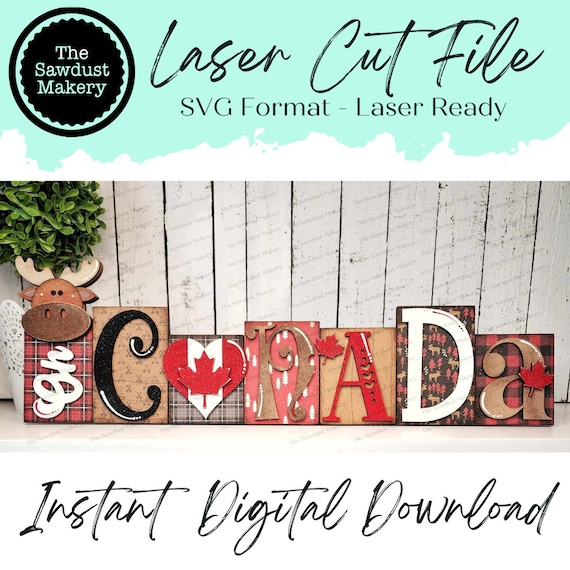 Oh Canada Word Block SVG |  Word Block SVG | SVG File | Laser Cut File | Glowforge | Mantle Decor svg | Canada Day svg