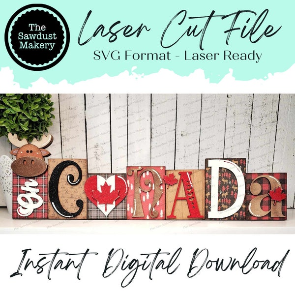 Oh Canada Word Block SVG |  Word Block SVG | SVG File | Laser Cut File | Glowforge | Mantle Decor svg | Canada Day svg