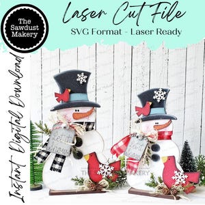 Standing Snowbird Snowmen SVG | Snowman laser cut file  Let it Snow | Glowforge | Snowman | Snowbird | Cardinal | Winter SVG