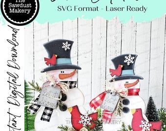 Standing Snowbird Snowmen SVG | Snowman laser cut file  Let it Snow | Glowforge | Snowman | Snowbird | Cardinal | Winter SVG