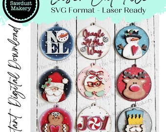 Christmas Holiday Ornament Bundle  SVG File | Laser Cut File | Christmas Ornaments | Ornament SVG | Christmas svg | Snowman | Gingerbread