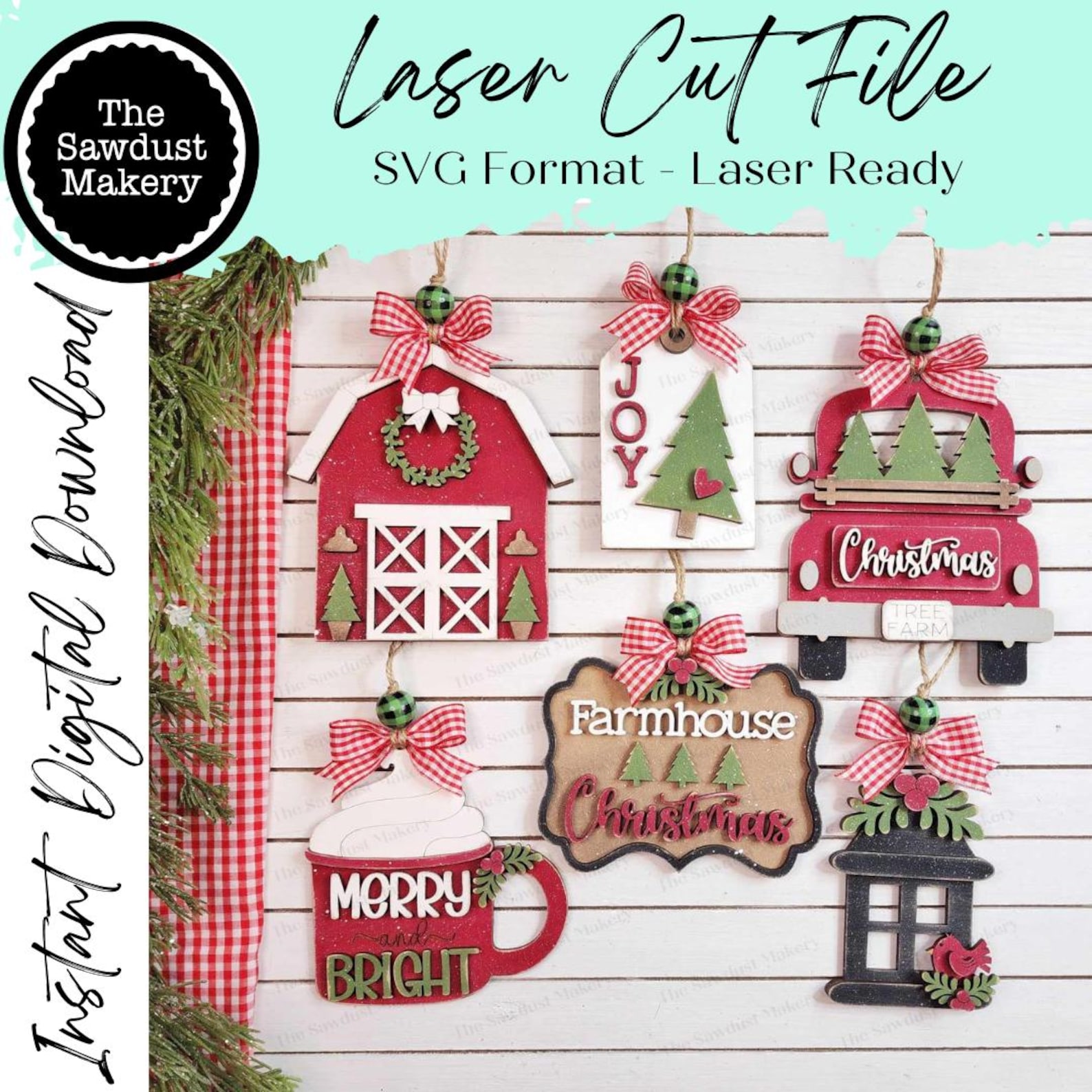 Country Farmhouse Christmas Ornament Set Laser Cut SVG File | Christmas ...